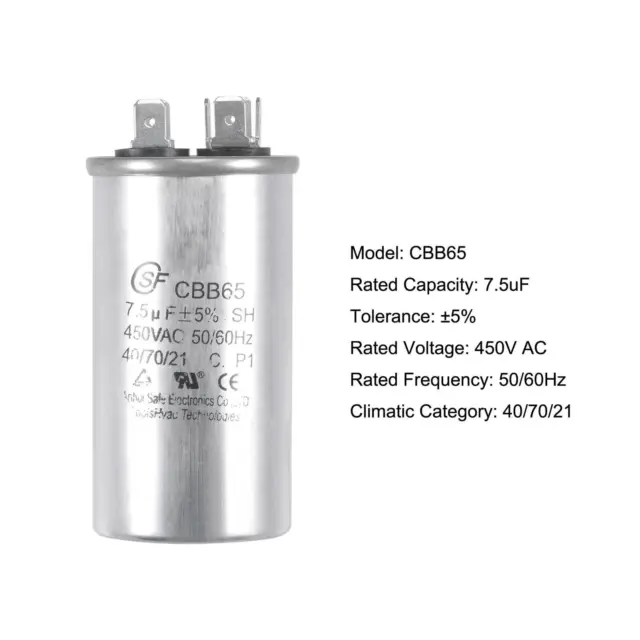 Condensateur Rond CBB65 7.5uF 7.5mfd 450V 40/70/21 Aluminium pour Climatisateur 2