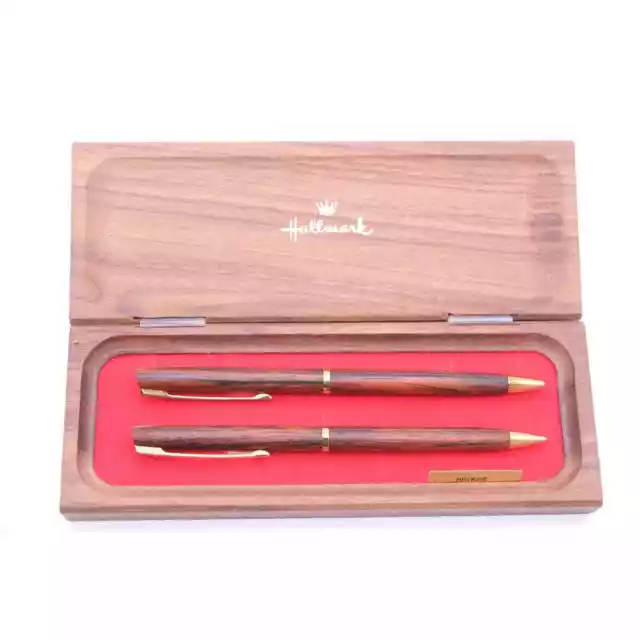 Vintage Hallmark Brown Pen & Pencil Set w Silver Trim