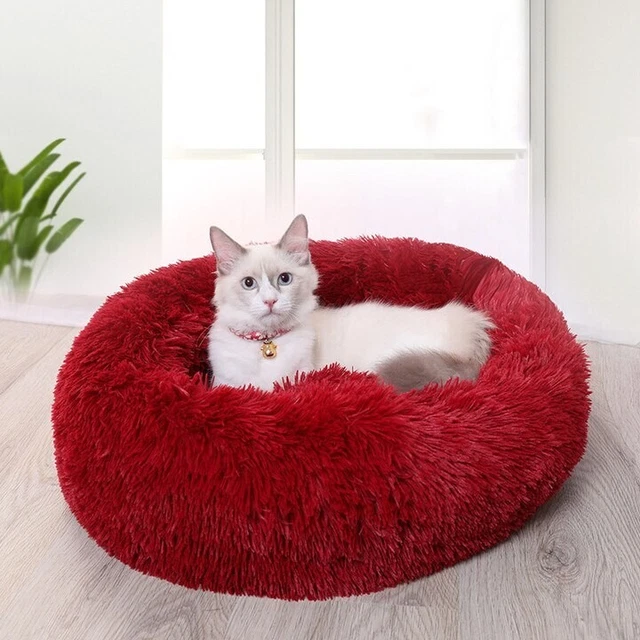 Donut Plush Pet Dog Cat Bed Fluffy Soft Warm Calming Bed Sleeping Kennel Nest