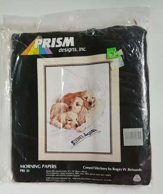 Vintage Prism Designs Dogs Morning Papers Crewel Stitchery Embroidery Kit 1981