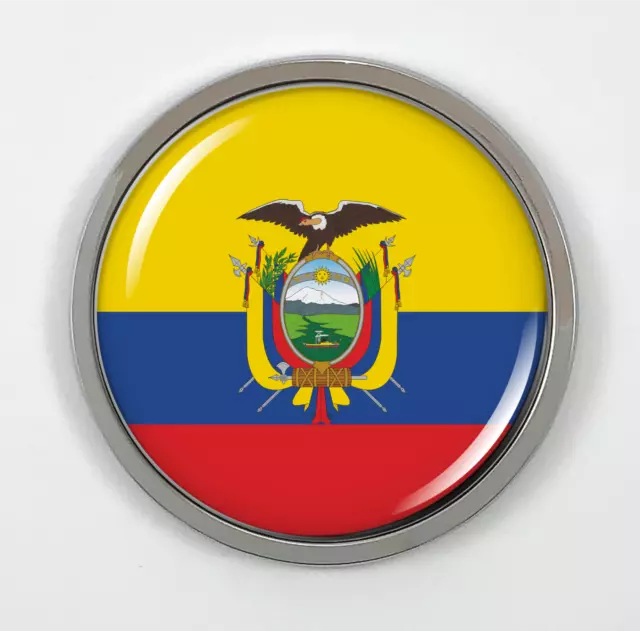 Emblem Car Sticker Chrome ROUND Bezel - Ecuador Flag