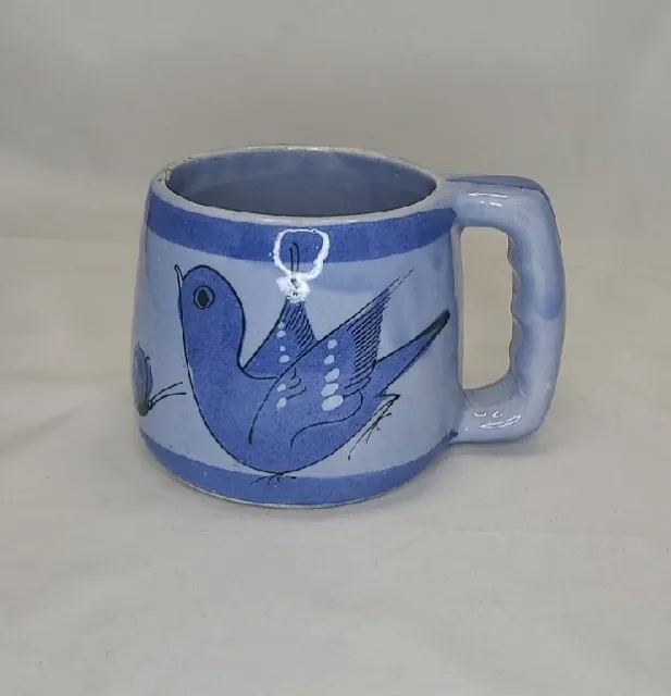 Vintage Tonala Blue Bird Mexico Studio Art Pottery Coffee Mug Tea Cup