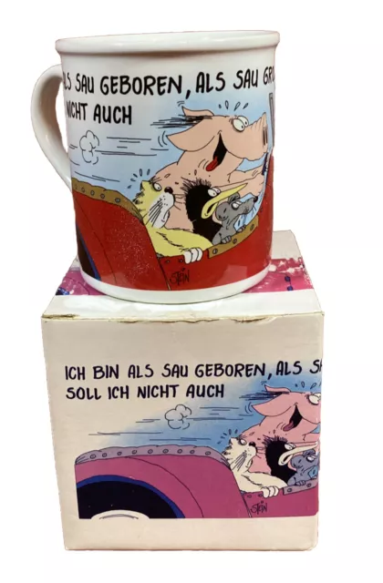 Tasse Mit Motiv und Karton Uli Stein Ich bin als Sau Geboren als Sau groß gew...