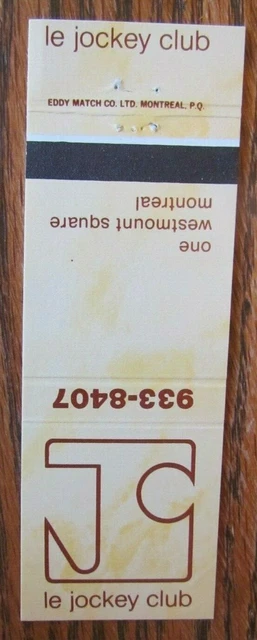 Horse Racing Sports Matchbook Matchcover: Jockey Club (Montreal, Quebec) -E13