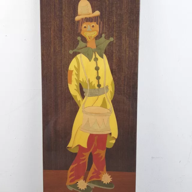 Clown Picture 1960s Marquetry Wooden Inlaid Italian Mid Century Art Vintage MCM