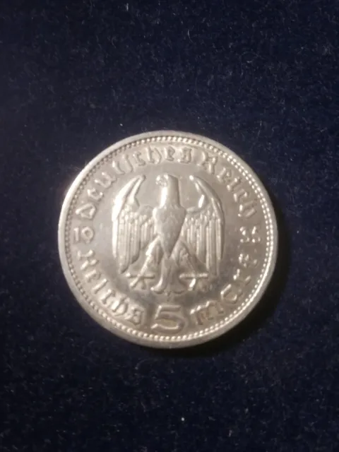 Germania 5 MARCHI Reichs Mark 1935 - Moneta Argento Terzo Reich Zecca A.