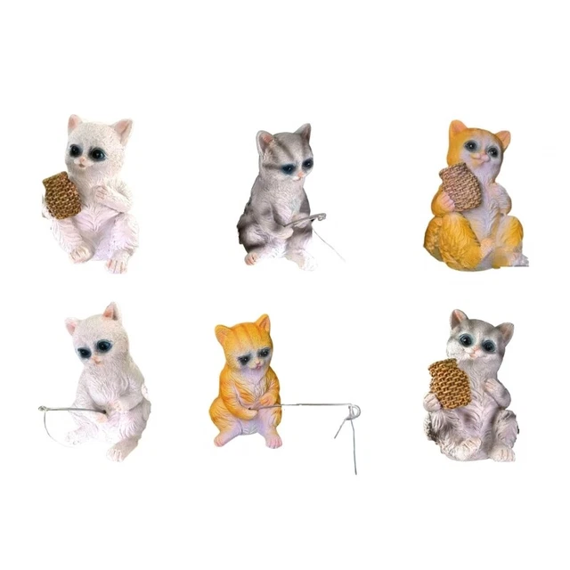 Mini Cat Statue Decors Aquarium Tanks Cat Figurines Ornament Fence Statues