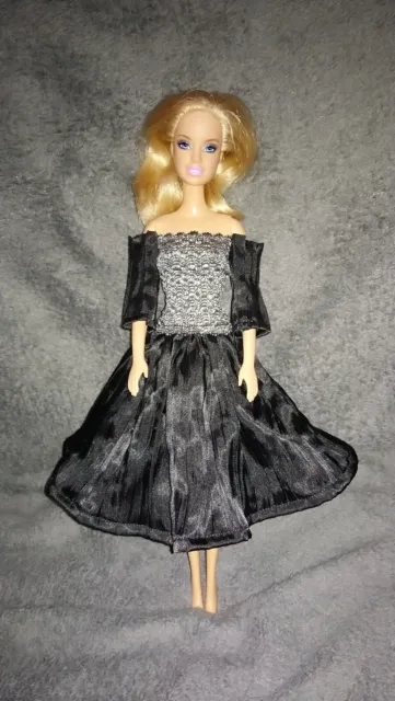 Barbie Puppen Kleid Schwarz Silber Königin Prinzessin Fashion Ballkleid #07