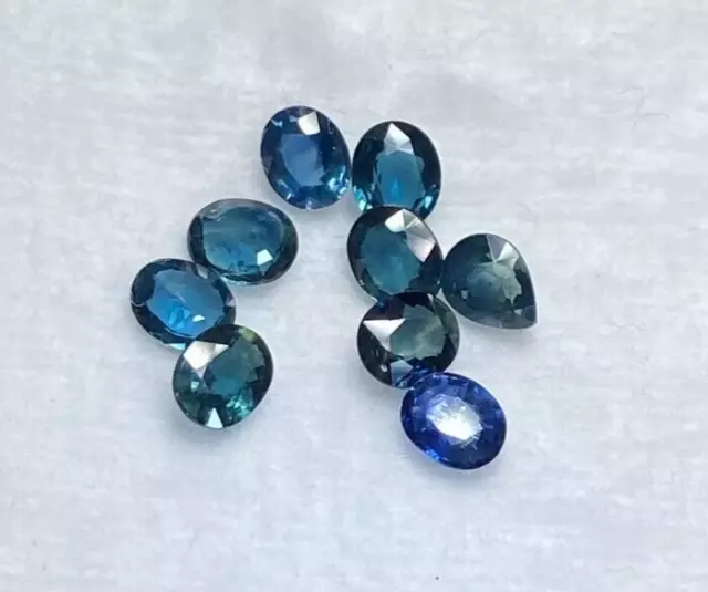 3.46 Cts, 9 Pcs, Pear/Oval Cut, 4.8 X 4 To 5 X 4 Mm, Green/Blue, Aussie Sapphire