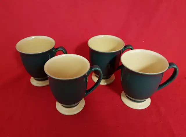 Denby Green & Yellow Harlequin Mugs (4) Superb Condition. Unique Color Combo.