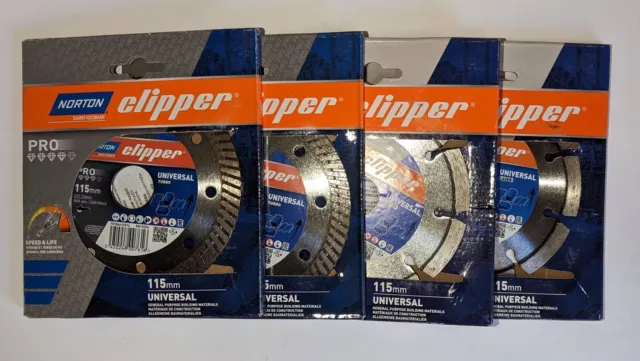 4x Diamant-Trennscheibe Norton Clipper ø 115 Beton Universal 2x Turbo 2x Laser