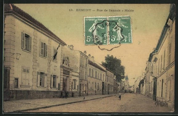 CPA Ermont, Rue de Sannois, Mairie, vue de la rue avec Hôtel de Ville 1908