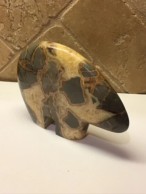 Septarian Nodule Geode Bear Carved Polished Stone Crystals Zuni Sculpture 7