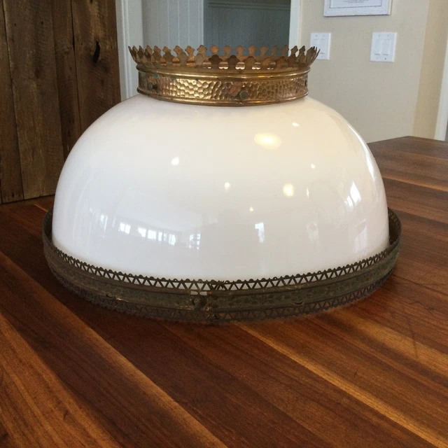 Antique Kerosene Lamp Shade Oil Country Store Hanging Light Crown Vintage 14”