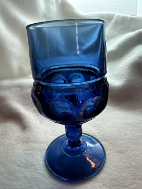 Vintage blue Indiana Glass Kings Crown Thumbprint wine / water goblet