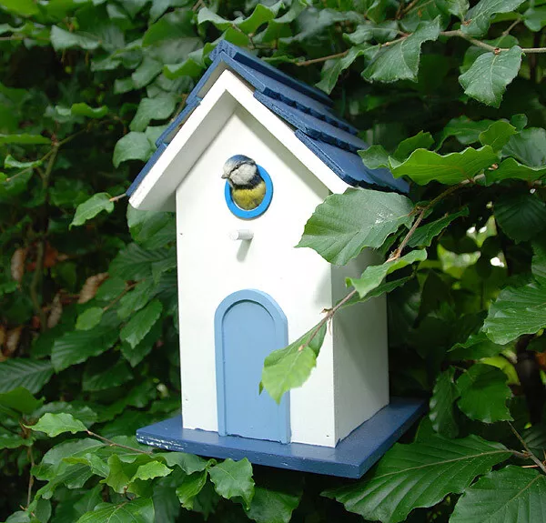 Buntes Vogelhaus Vogel-Villa Nistkasten Holz Weiss 27,5cm