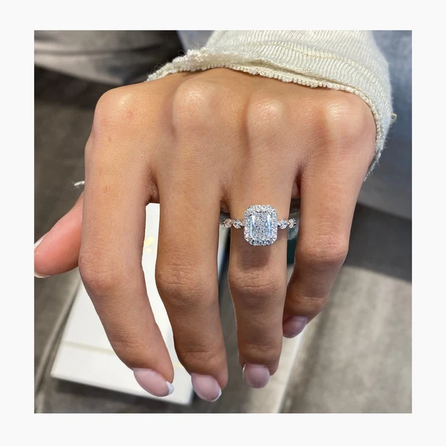 IGI Certified Diamond Engagement Ring Halo Radiant VS1 F 2.5 Ct 18K White Gold