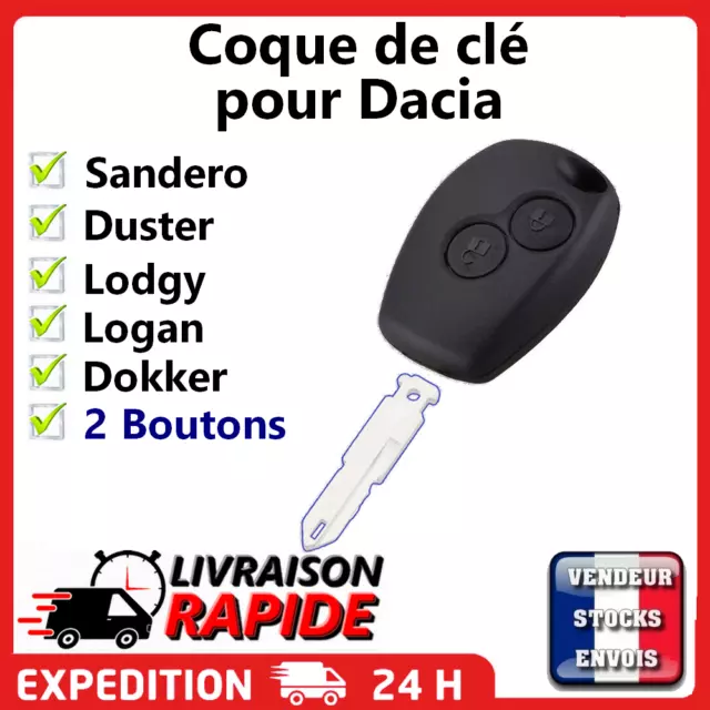 Télécommande coque de clé plip 3 boutons Dacia Logan, Sandero, Duster,  Lodgy, Dokker