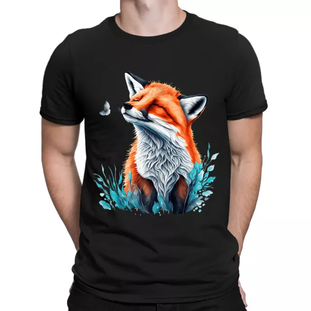 Fox And Butterfly Art Cool Animal Lovers Novelty Mens Womens T-Shirts Top #DNE