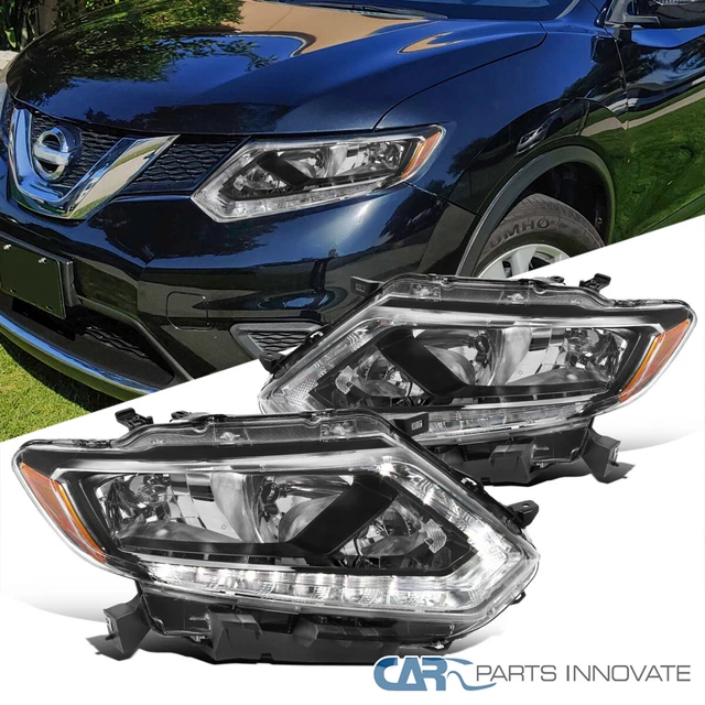 Fits 14-16 Rogue Pearl Black Headlights LED Bar Turn Signal Parking Lamps