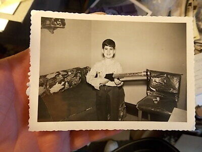 Vint Snapshot Photo, Happy Young Man With His Large Blaster Toy Rifle