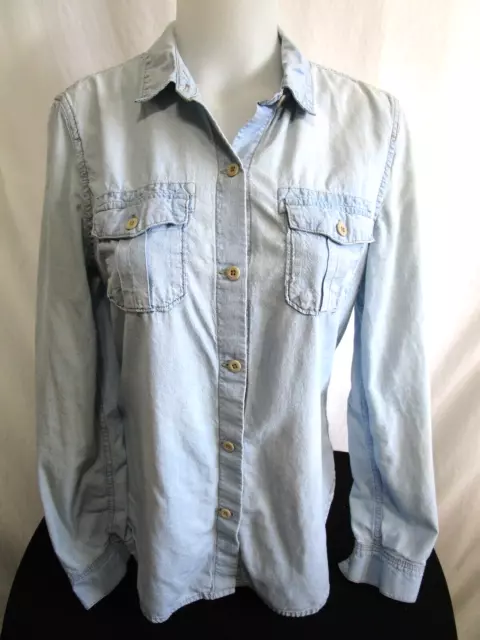 Gap 1969 Light Blue Denim Chambray Long Sleeve Button Up Shirt Women Sz M