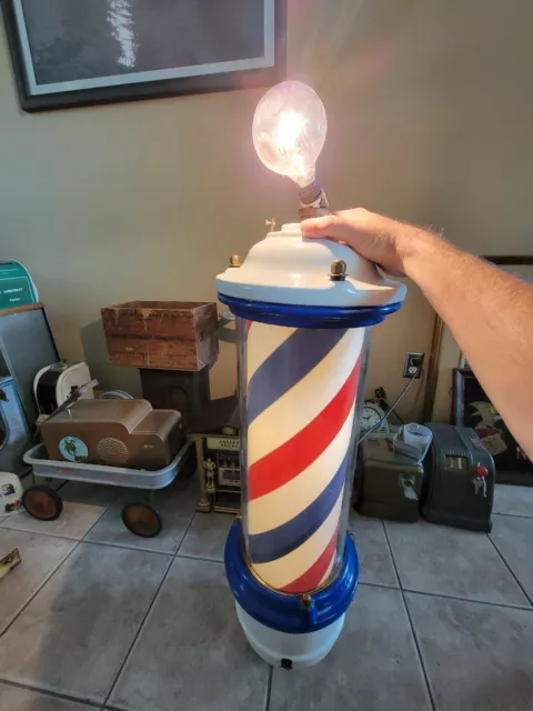 Antique Theo A Kochs Barber Pole Chair Vintage Light Lamp Chicago Cast Iron Base