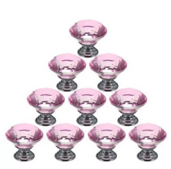 10Pcs Crystal Glass Cabinet Knob Diamond Shape 30mm Drawer Cupboard Handle Pull 2