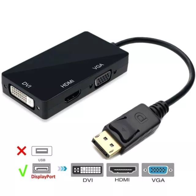 3-In-1 Displayport DP Male To HDMI/DVI/VGA Female Adapter Converter Cables 1080P