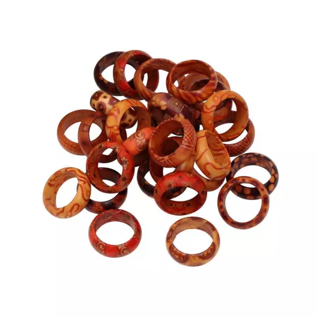 50Pcs Wood Pattern Finger Rings Wooden Band Rings For Women Men Jewelry 17mm