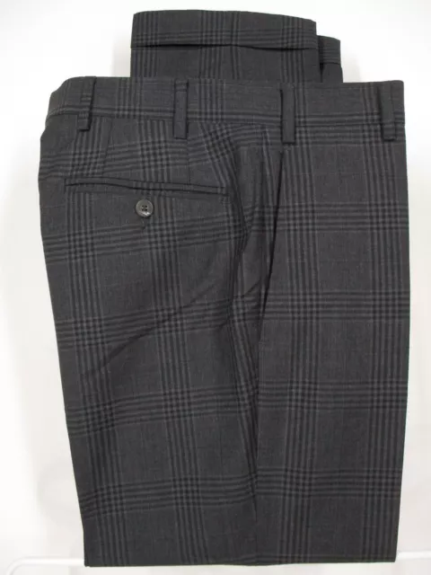 Zanella Bennett Mens Grey Microcheck Pleated Wool Dress Pants size 33 34x30