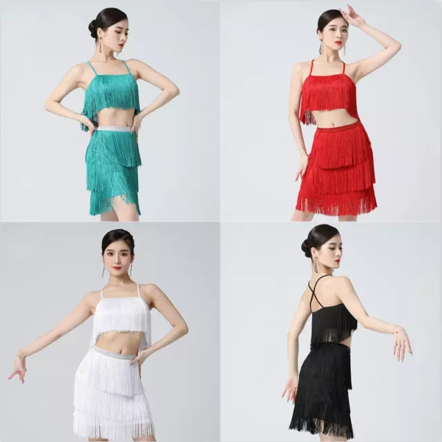 Donna Nappa Danza Top Stanza da Ballo Abiti per la Tango Salsa Rumba Costume