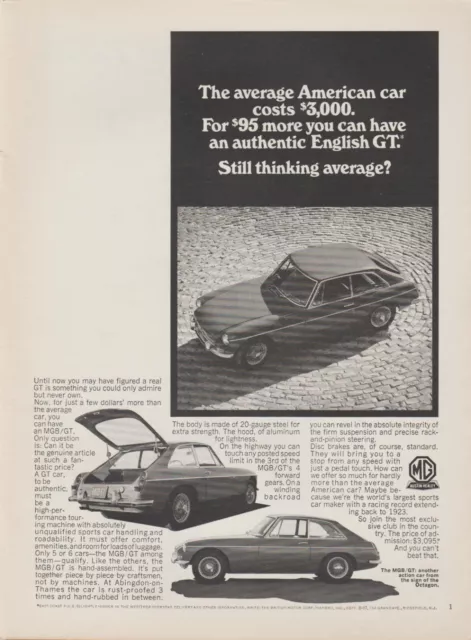 1967 MG MGB/GT - "Average American Car Costs $3,000" - Vintage Print Ad Photo