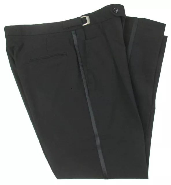 Men's Black Tommy Hilfiger Tuxedo Pants Wool Satin Stripe 33 34 35 Regular Rise