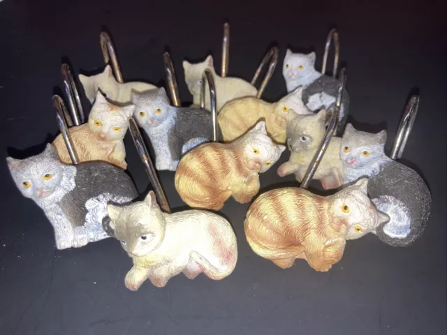 Vintage Resin Kitty Cats Shower Curtain Hooks For Shower Rods 12 Rusty FS
