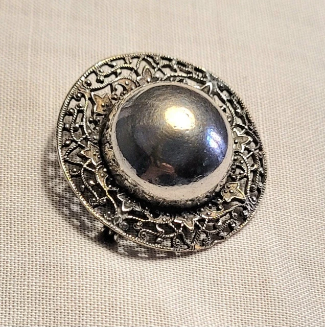 Broche Ancienne Pour Chapeau - Métal Argenté Filigrané Vintage | Bijou Occasion