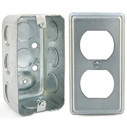 (Pack of Box and Cover) 4X2 Inch Utility Electrical Box Outlet Box Duplex Rece
