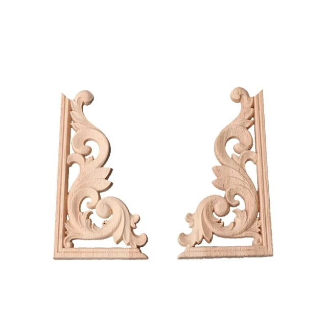 1 par de apliques onlay de esquina tallada en madera para decoración muebles artesanales sin pintar