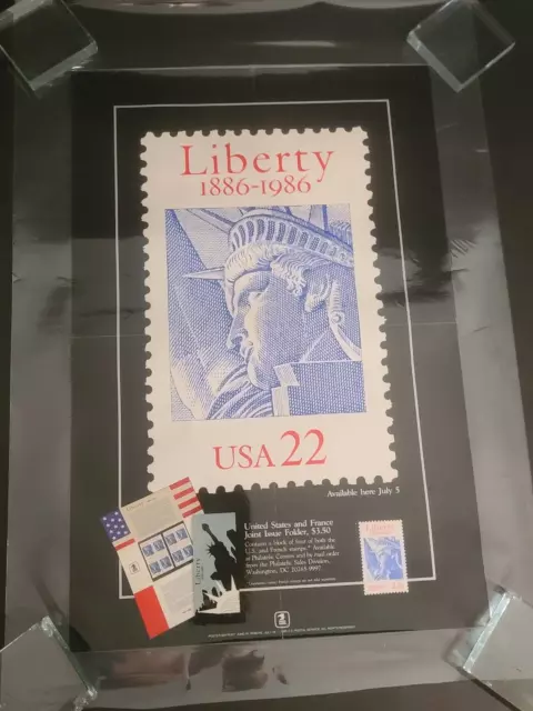 Vintage 1986 Official USPS Laminated 14" X 21" Statue of Liberty Stamp Poster