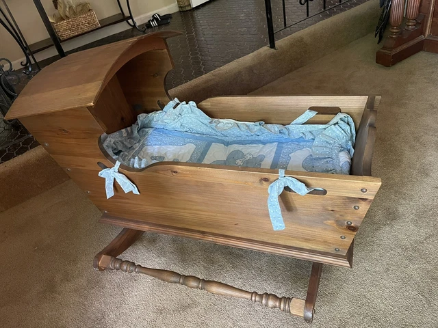 Antique Primitive Rocking Wooden Baby Cradle Crib