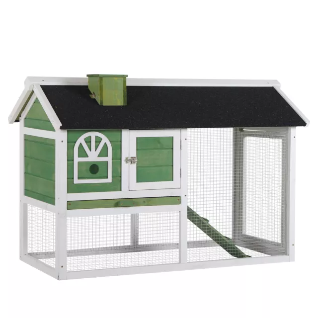 PawHut Rabbit Hutch Wood Bunny Cage for Outdoor Indoor w/ Pull Out Tray Ramp
