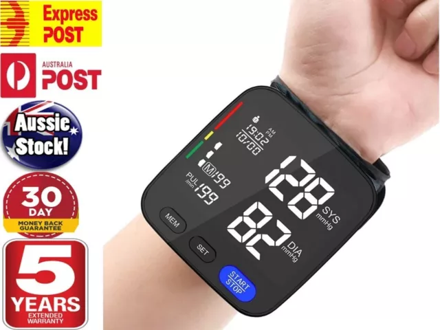 Digital Wrist Blood Pressure Monitor BP Machine Large Cuff Auto Wireless Black