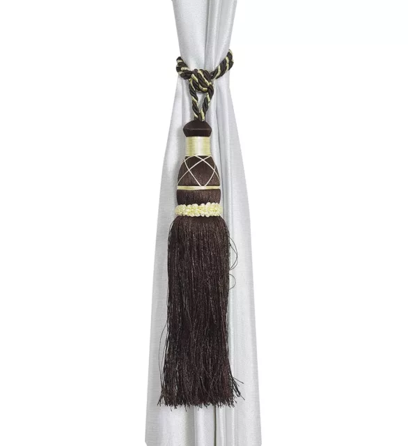Beautiful Polyester Tassel Rope Curtain Tieback color Brown Lace set of 2 Pcs 3
