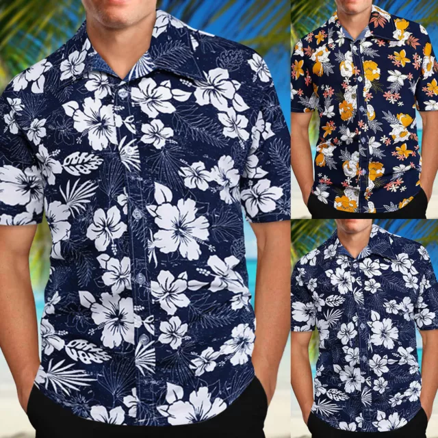 Printed Men's Short-Sleeved Collar Turndown Spring Blouse Loose Shirts Casual