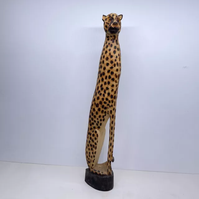 Grosse 62Cm Handgeschnitzte Holz Afrikanische Betrüger Katze Tierfigur Ornament :P1