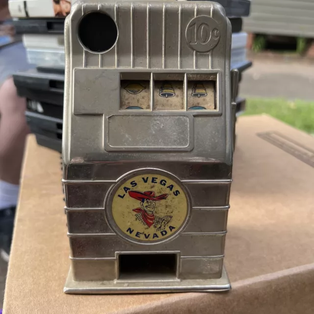 Vintage $.10 Slot Machine Still Bank By Jack Pot Bank Reno Plastic Reno Nevada!