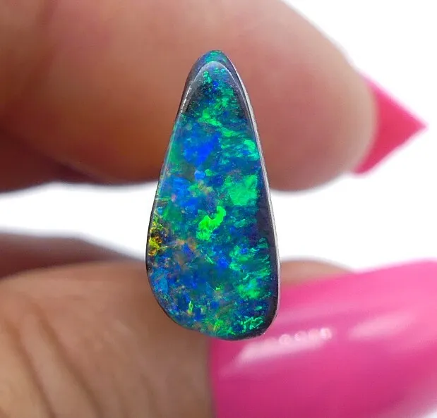 Australian Boulder Opal Solid Natural Opal Green Blue 13x6mm 1.6ct 11356