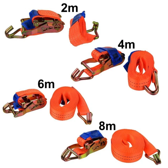 Lot De 2 Sangles D'Arrimage DoZurr 5000 - 2500 Kg De Charge, 50 Mm X 6 M, Avec Cliquet Et Crochet Profilé (Orange)