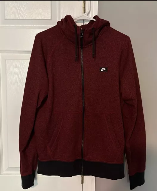 Nike Aw77 Terry Full Zip Hoodie Team Red Burgundy 678560-677 Mens Size Medium