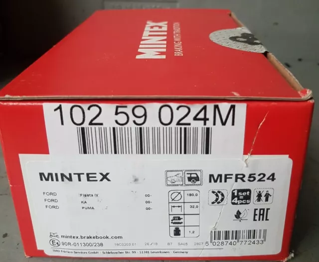 New Mintex Rear Brake Shoe Set - Mfr524